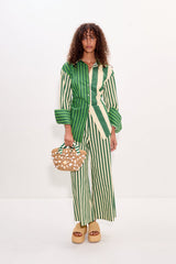 Loch Poplin Button Up - Green Stripe Combo