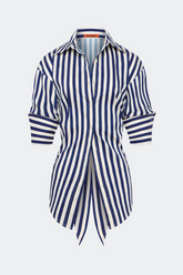 Loch Poplin Button Up - Navy/Cream Stripe