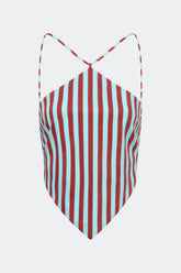 Kit Poplin Tie Top - Salted Blue/Crimson