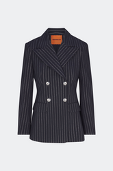 Anouk Pinstripe Blazer - NAVY METALLIC PINSTRIPE