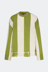 Faye Tassel Sweater - Moss Green/Cream