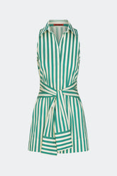 Inna Sleeveless Poplin Mini Dress - Teal/Cream Stripe