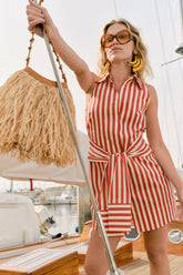 Inna Sleeveless Poplin Mini Dress - Venetian Red Stripe