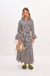Inna Poplin Maxi Dress - Black/White Stripe