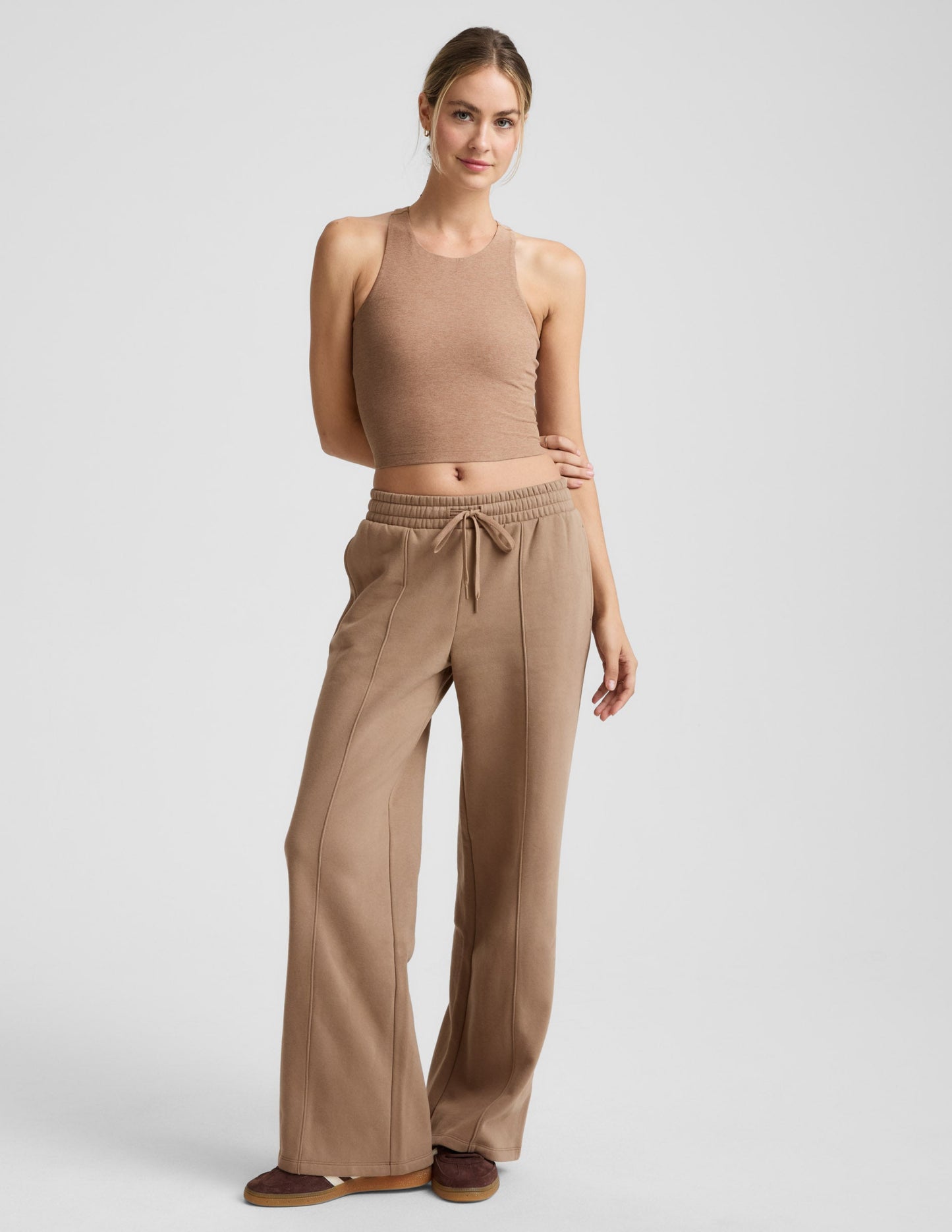 Beyond Yoga Wide Leg LuxeFleece Pintuck Pants - Desert Sand