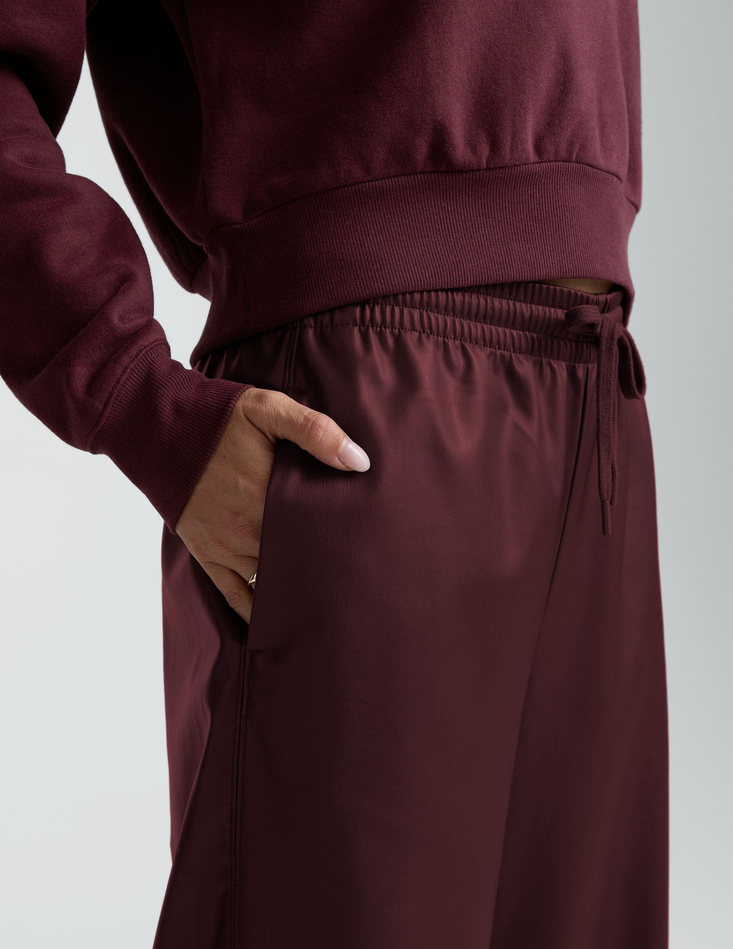 Beyond Yoga Faux Leather Wide Leg Drawstring Pants - Dark Cherry