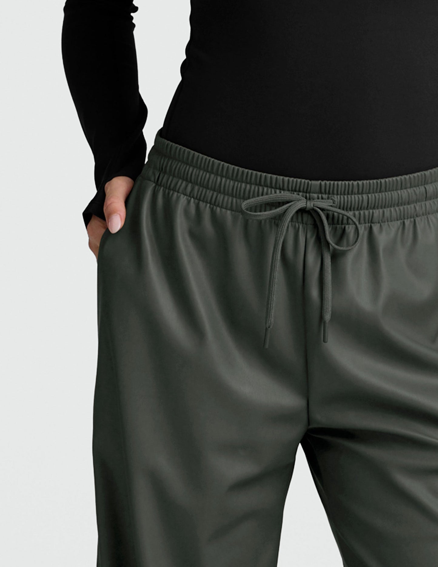 Beyond Yoga Wide Leg Faux Leather Drawstring Pants - Slate Green