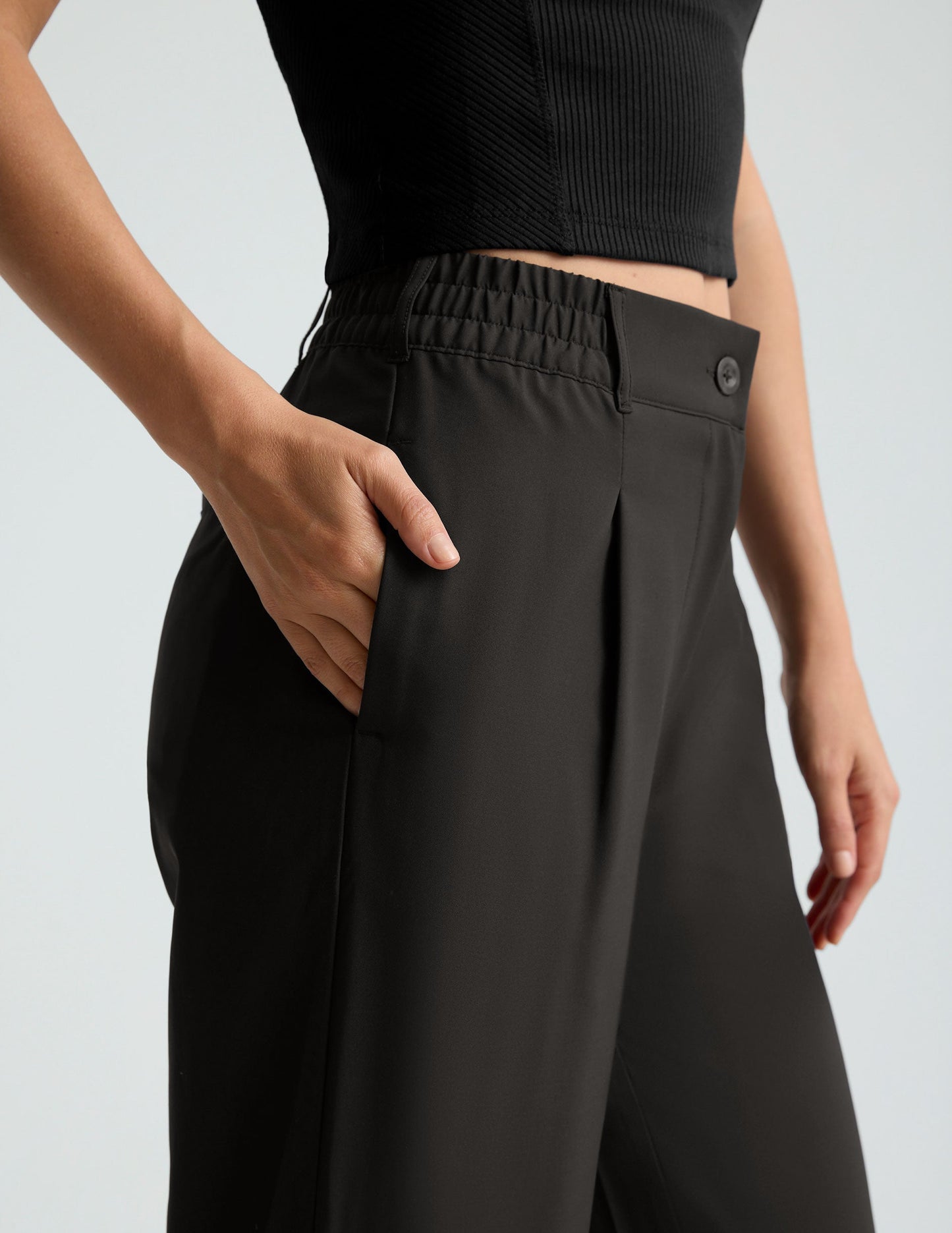 Beyond Yoga Wide Leg Mid Rise "Status" Trouser Pants - Black