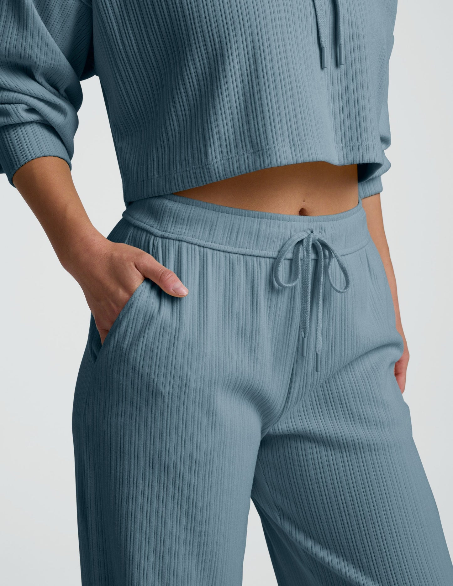 Beyond Yoga Ribbed Wide Leg Drawstring Pants - Misty Blue