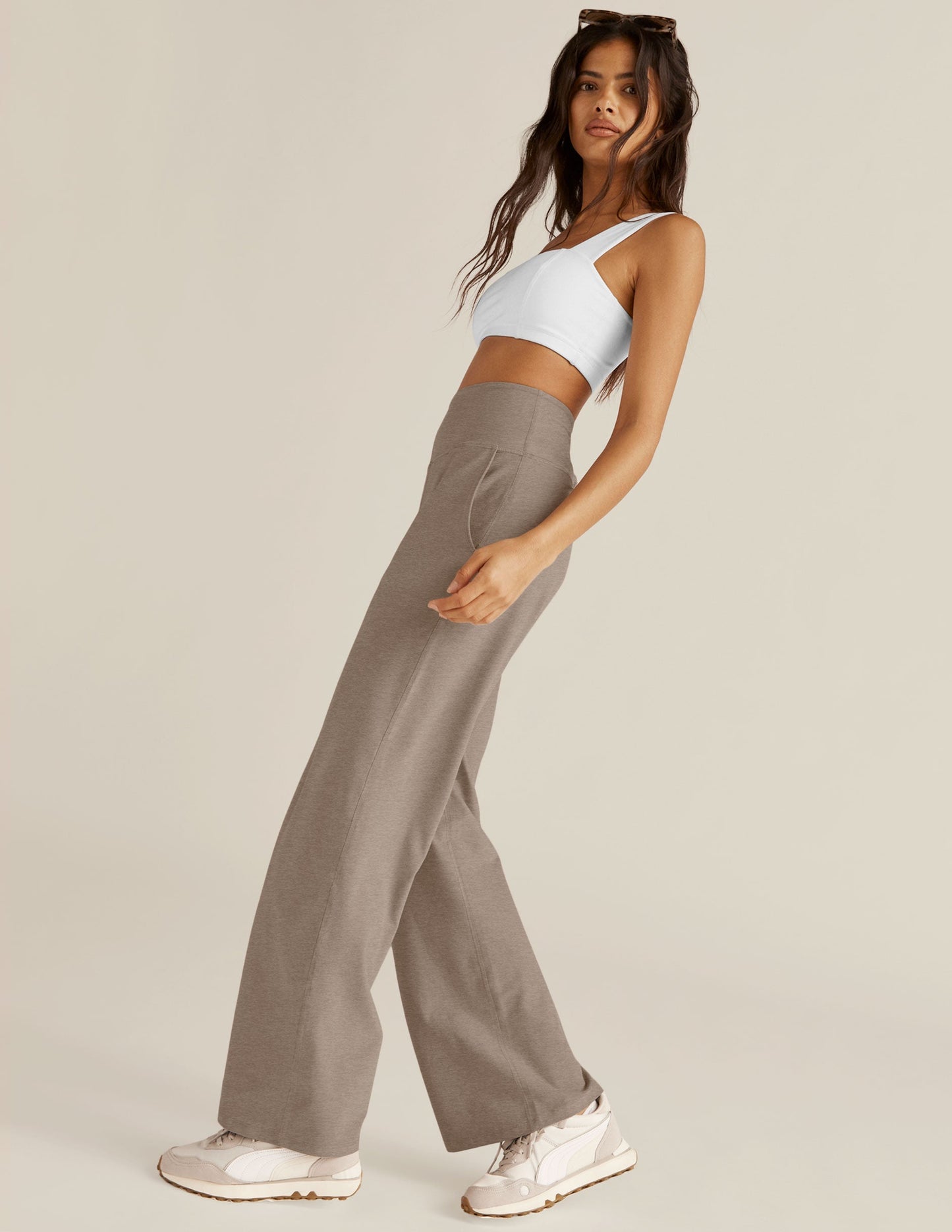 Beyond Yoga Wide Leg High Waisted Spacedye Pants - Birch Heather