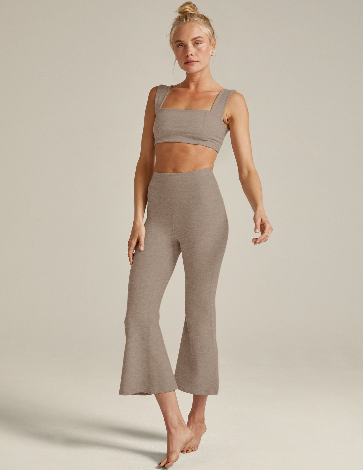 Beyond Yoga High Waisted Flare Spacedye Cropped Pants - Birch Heather
