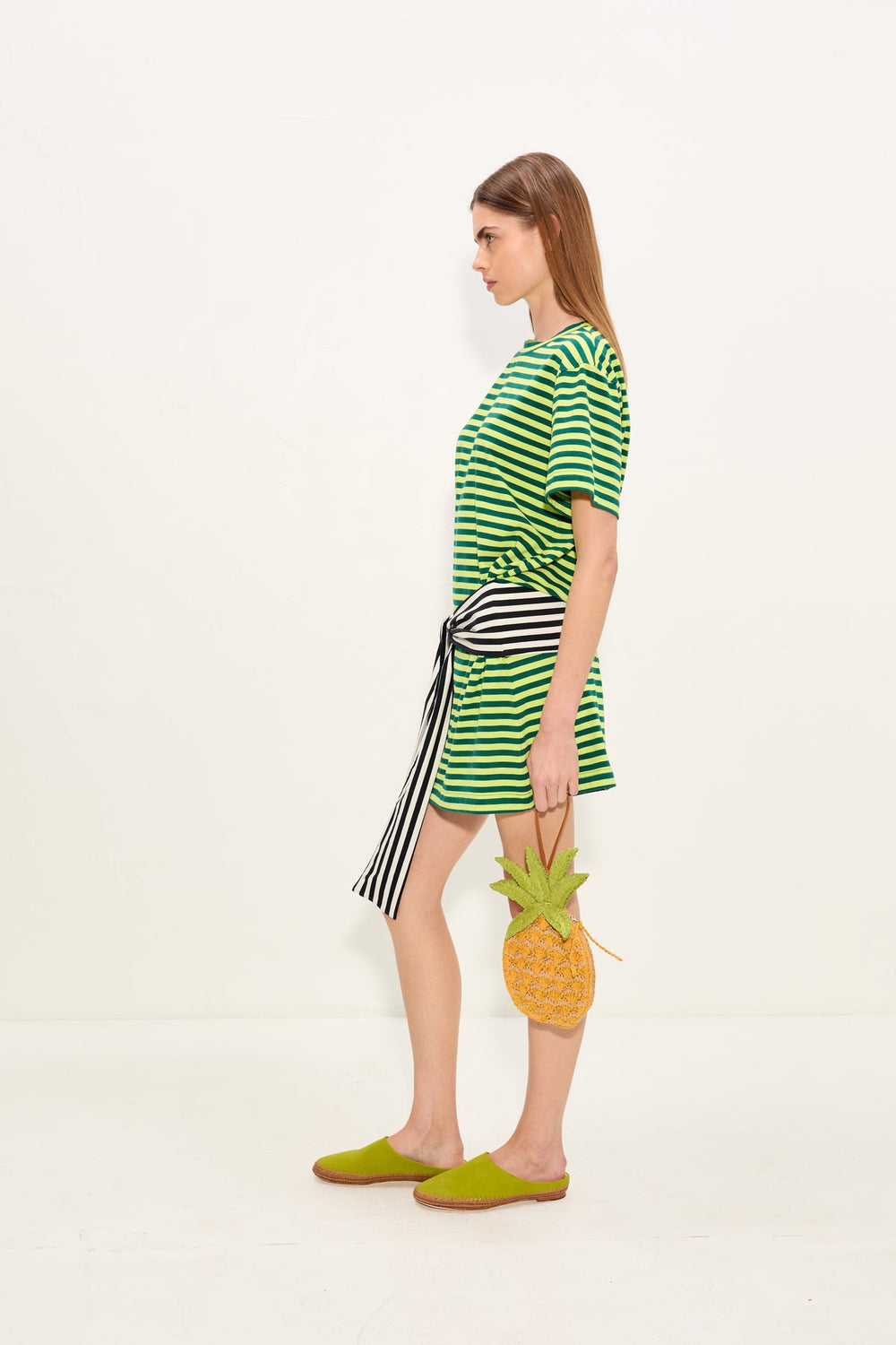 Lottie T-Shirt Dress - Lime Stripe Combo