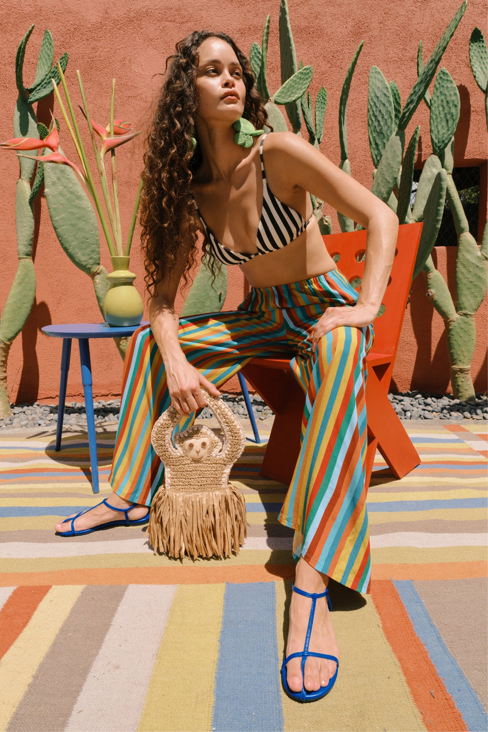 Nella Crepe Wide Leg Pant - Vibrant Multi Stripe