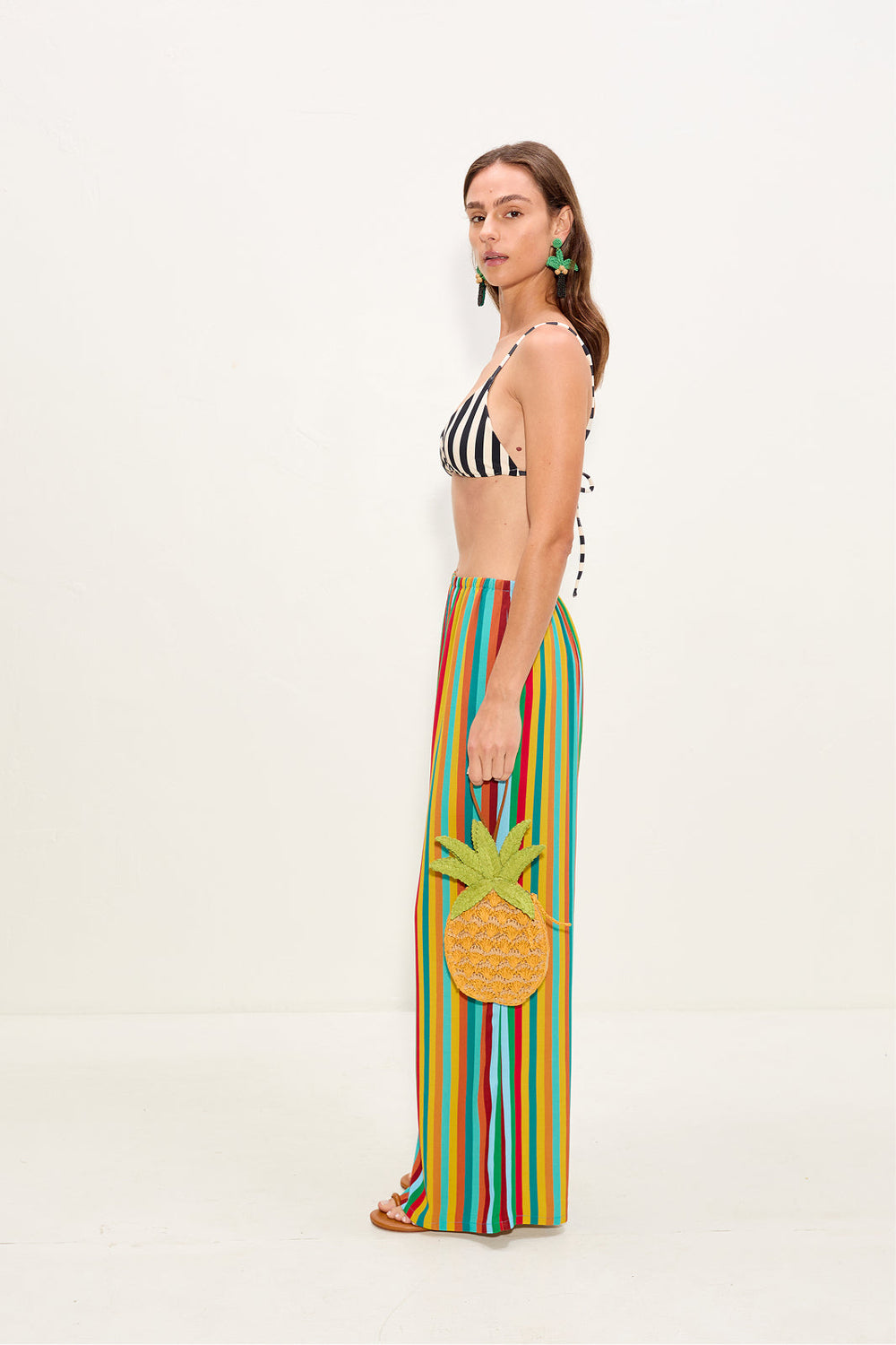 Nella Crepe Wide Leg Pant - Vibrant Multi Stripe
