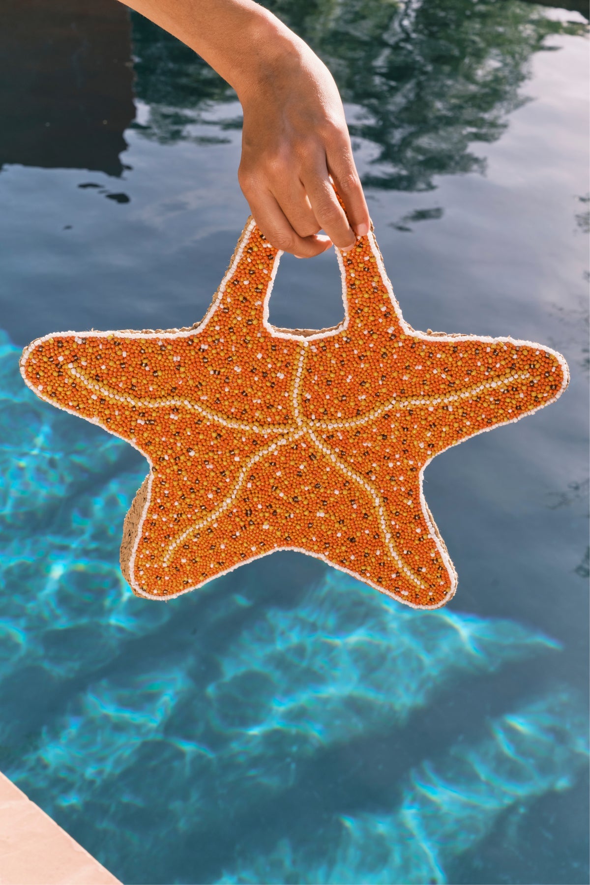 Beaded Starfish Bag - Orange/Natural