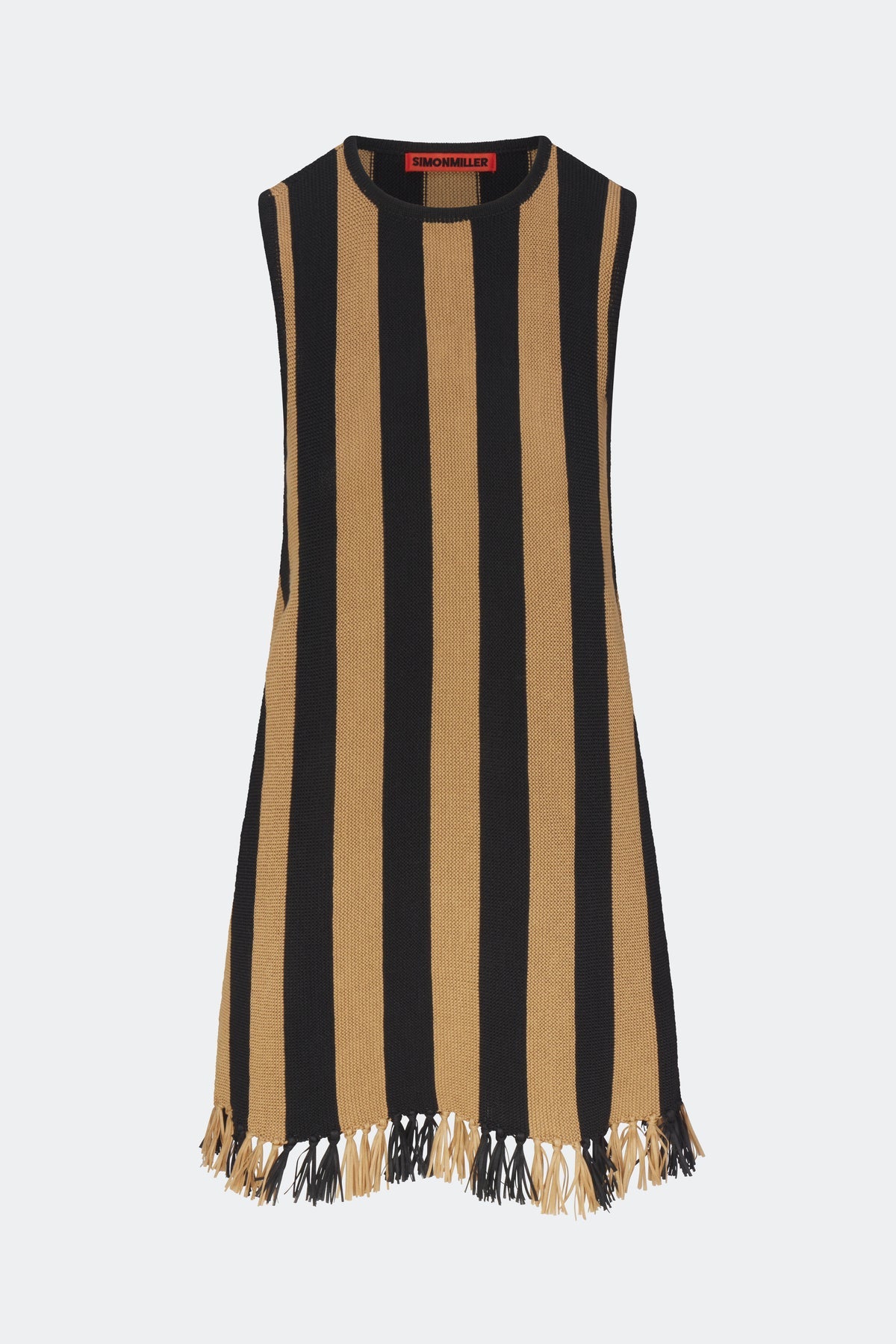 Moji Stripe Tassel Mini Dress - Black/Natural Combo