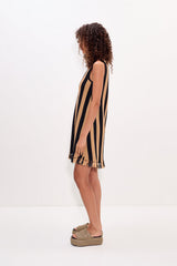 Moji Stripe Tassel Mini Dress - Black/Natural Combo