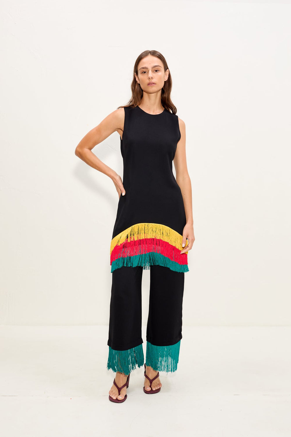 Bowie Fringe Mini Dress - Black Multi