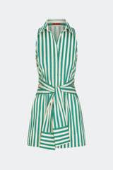 Inna Sleeveless Poplin Mini Dress - Teal/Cream Stripe