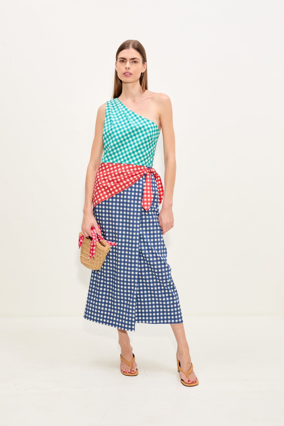 Belem Poplin Midi Dress - Teal Gingham Multi