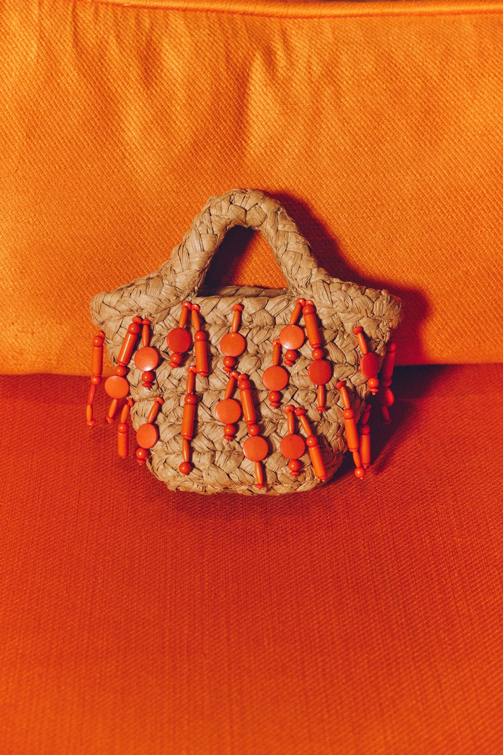 Beaded Shelly Bag - Natural/Orange