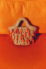 Beaded Shelly Bag - Natural/Orange