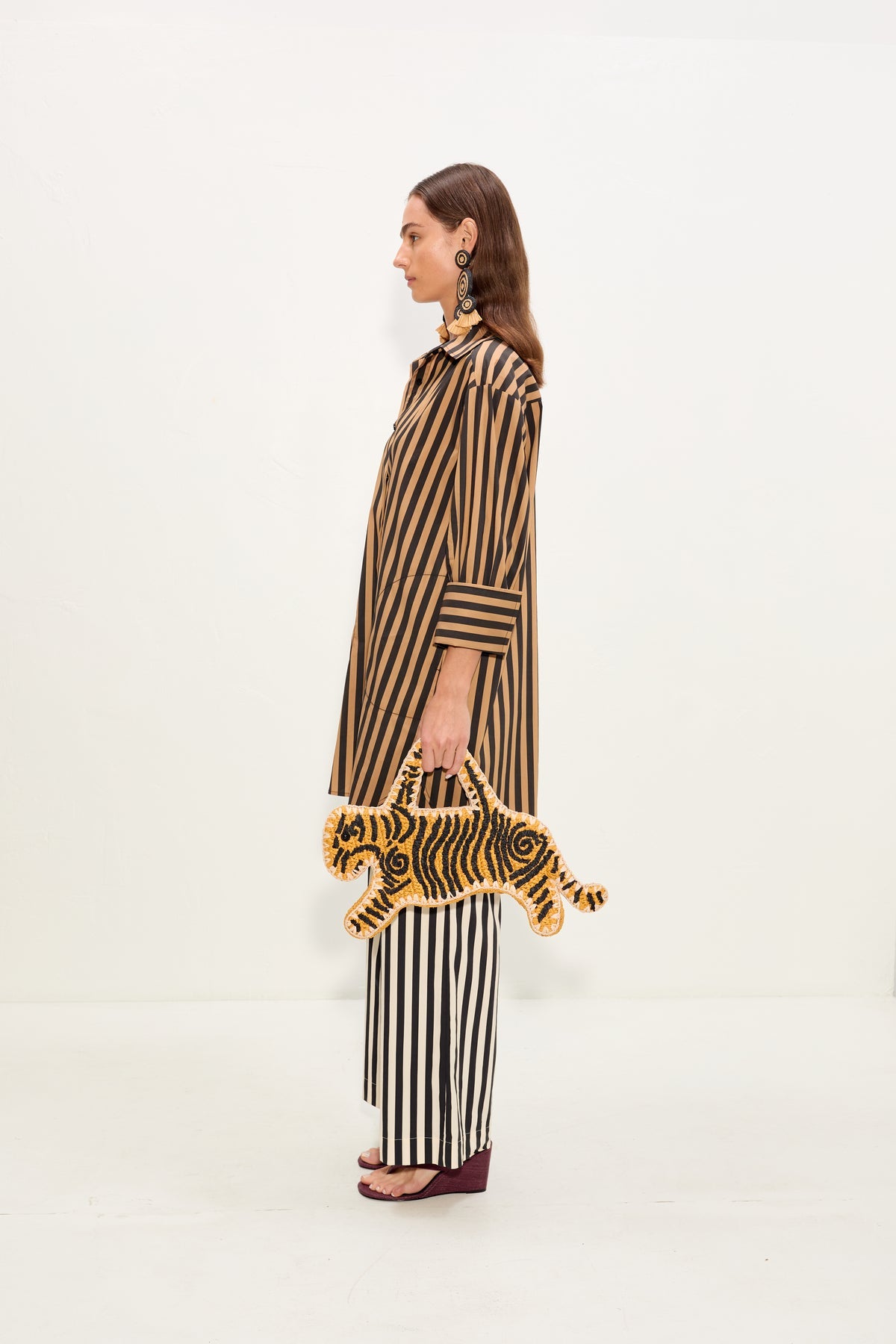 Kena Poplin Dress - Black/Tan Stripe