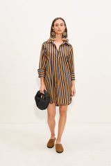 Kena Poplin Dress - Black/Tan Stripe