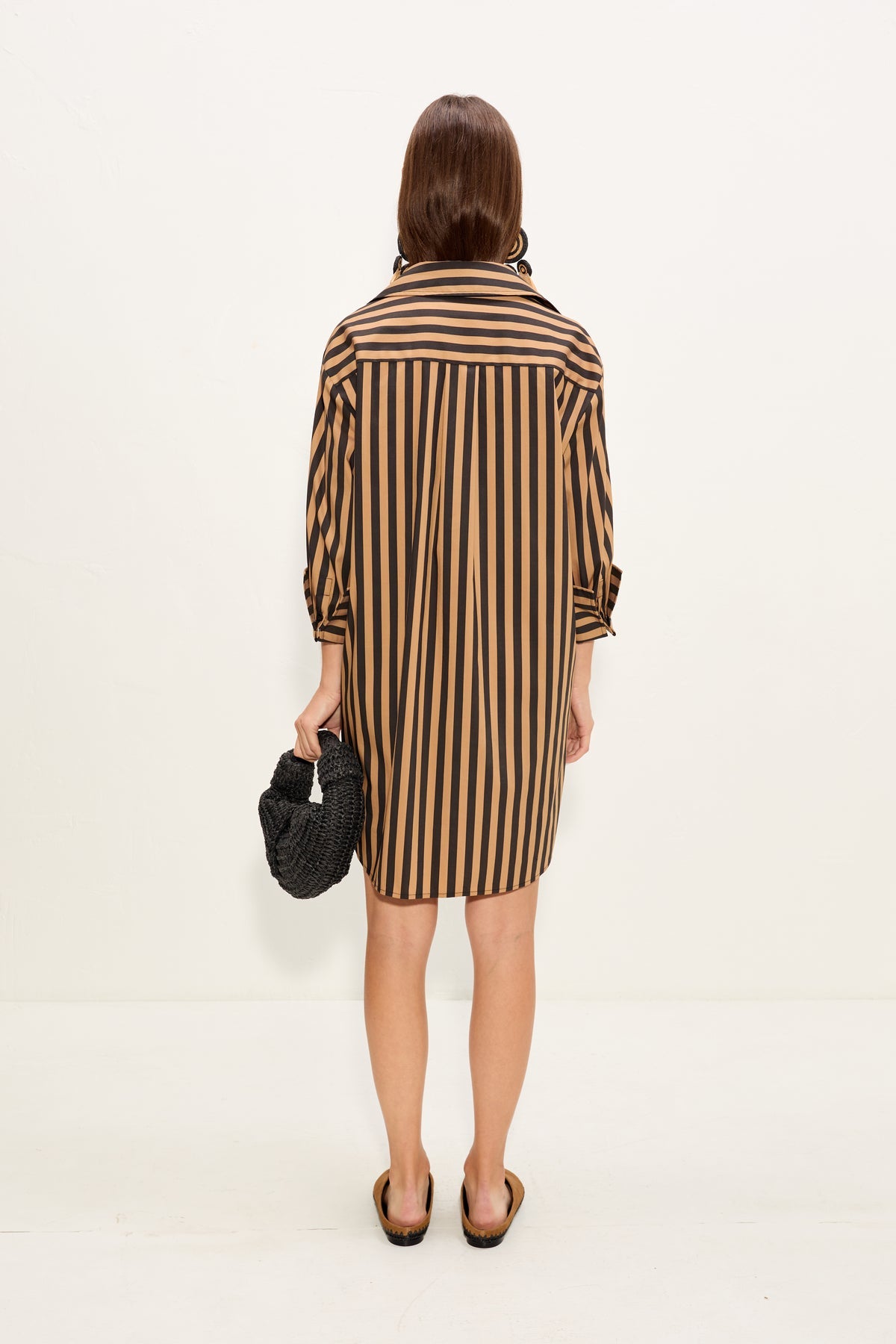Kena Poplin Dress - Black/Tan Stripe