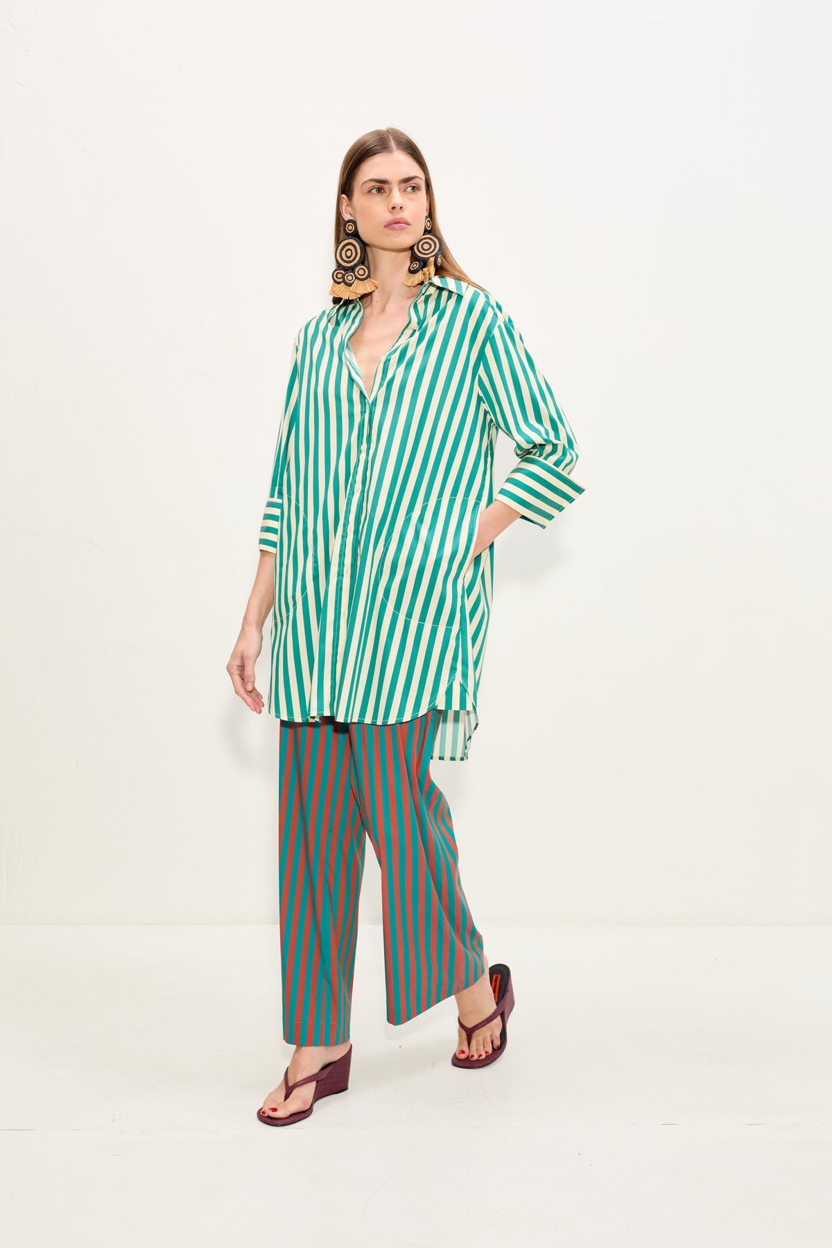 Kena Poplin Dress - Teal/Cream Stripe