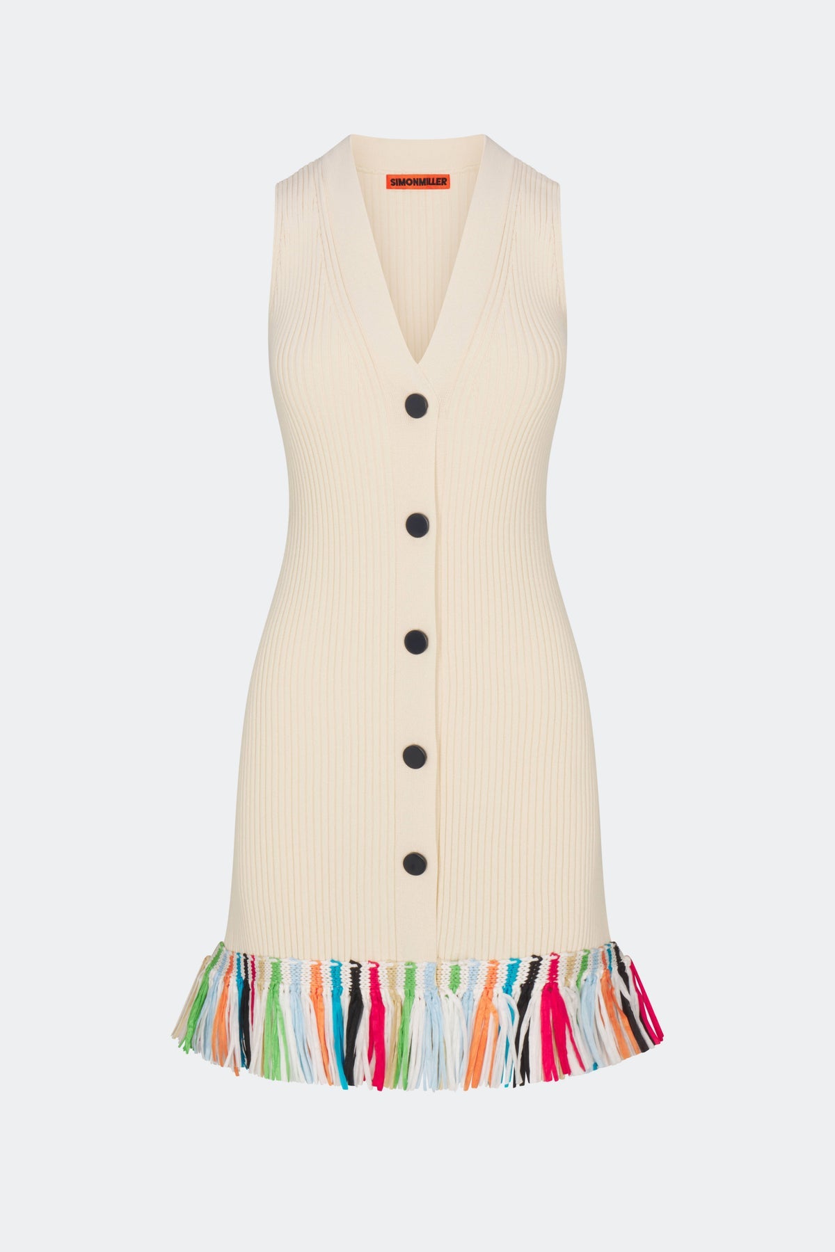 Maven Knit Fringe Mini Dress - Ecru Multi