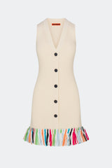 Maven Knit Fringe Mini Dress - Ecru Multi