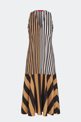 Celeste Poplin Dress - Black/Tan Stripe Combo