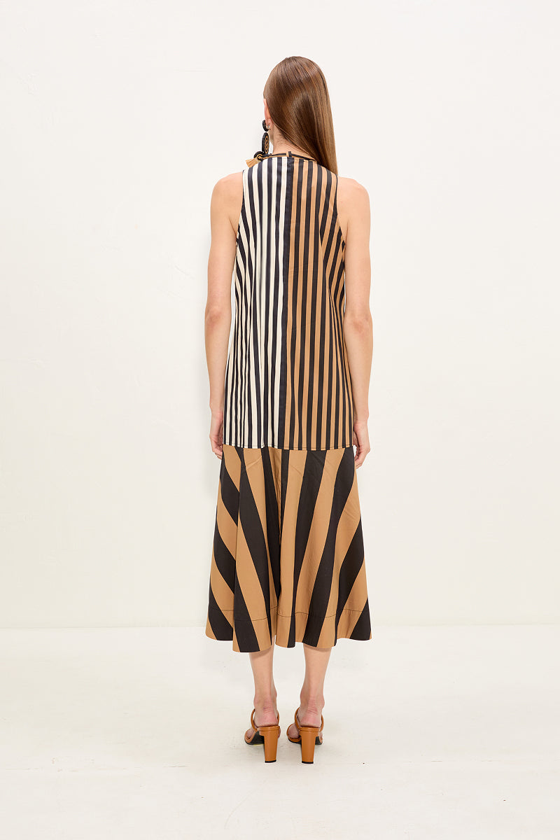 Celeste Poplin Dress - Black/Tan Stripe Combo
