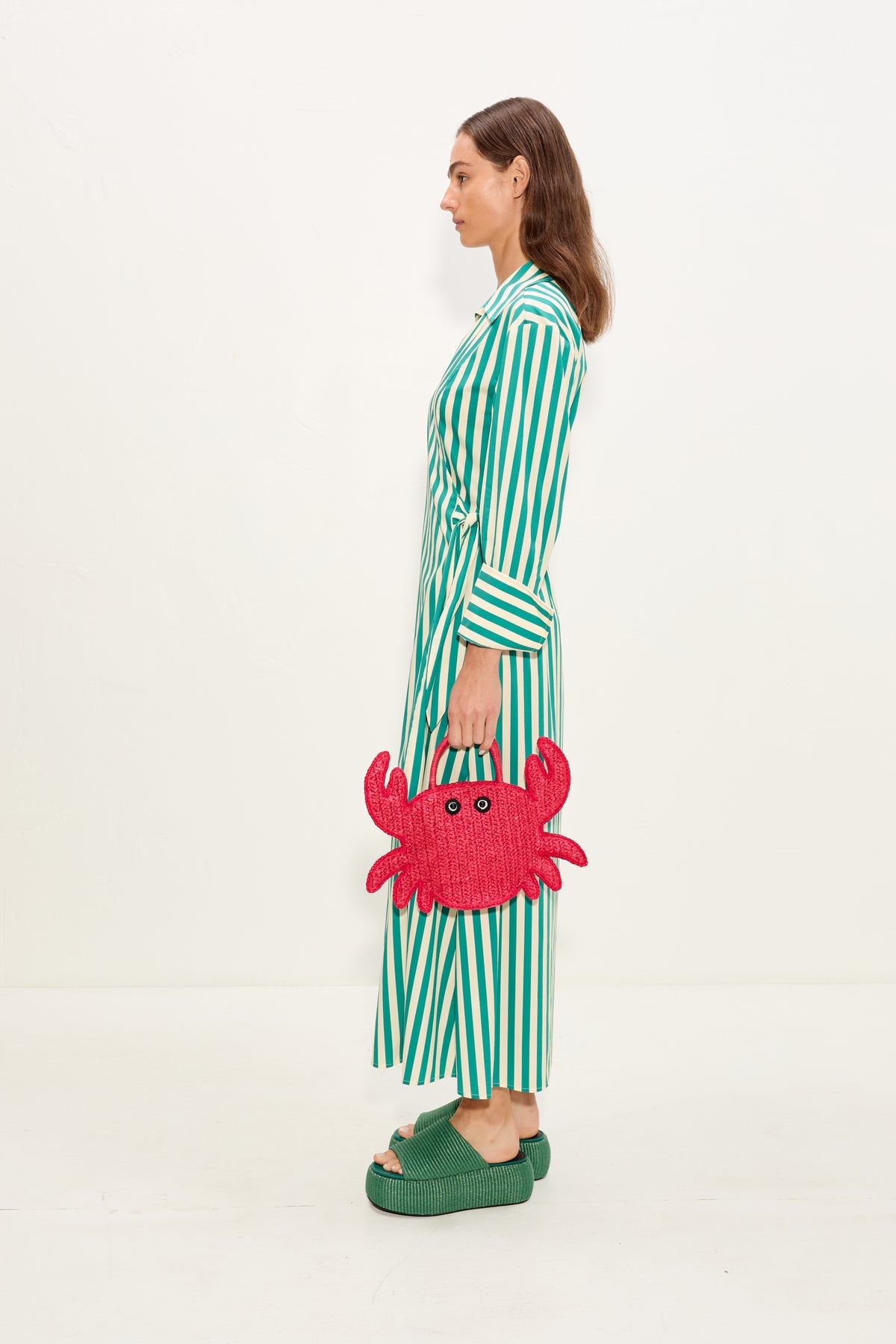 Anya Poplin Wrap Dress - Teal/Cream Stripe