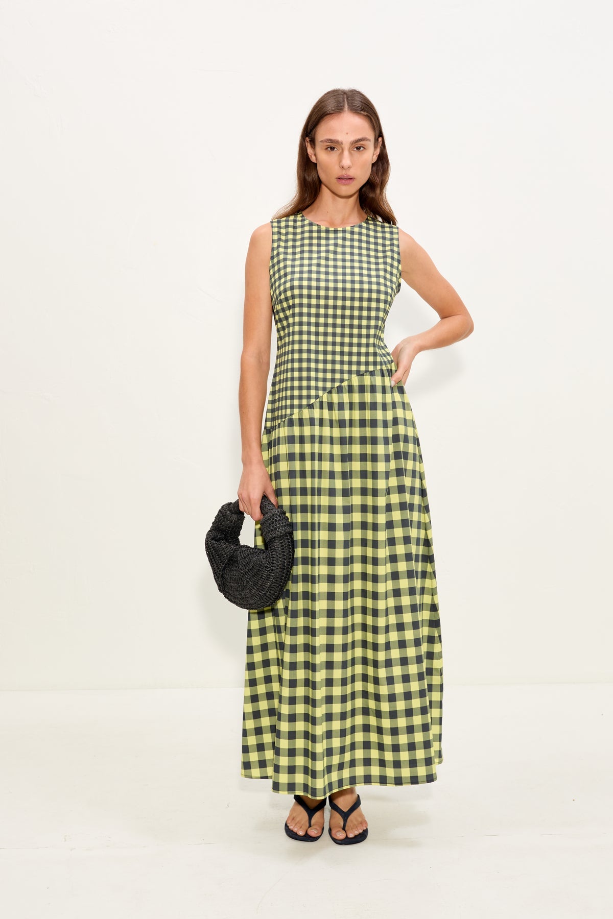 Laurel Poplin Midi Dress - Peridot/Ebony Gingham