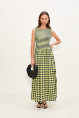 Laurel Poplin Midi Dress - Peridot/Ebony Gingham