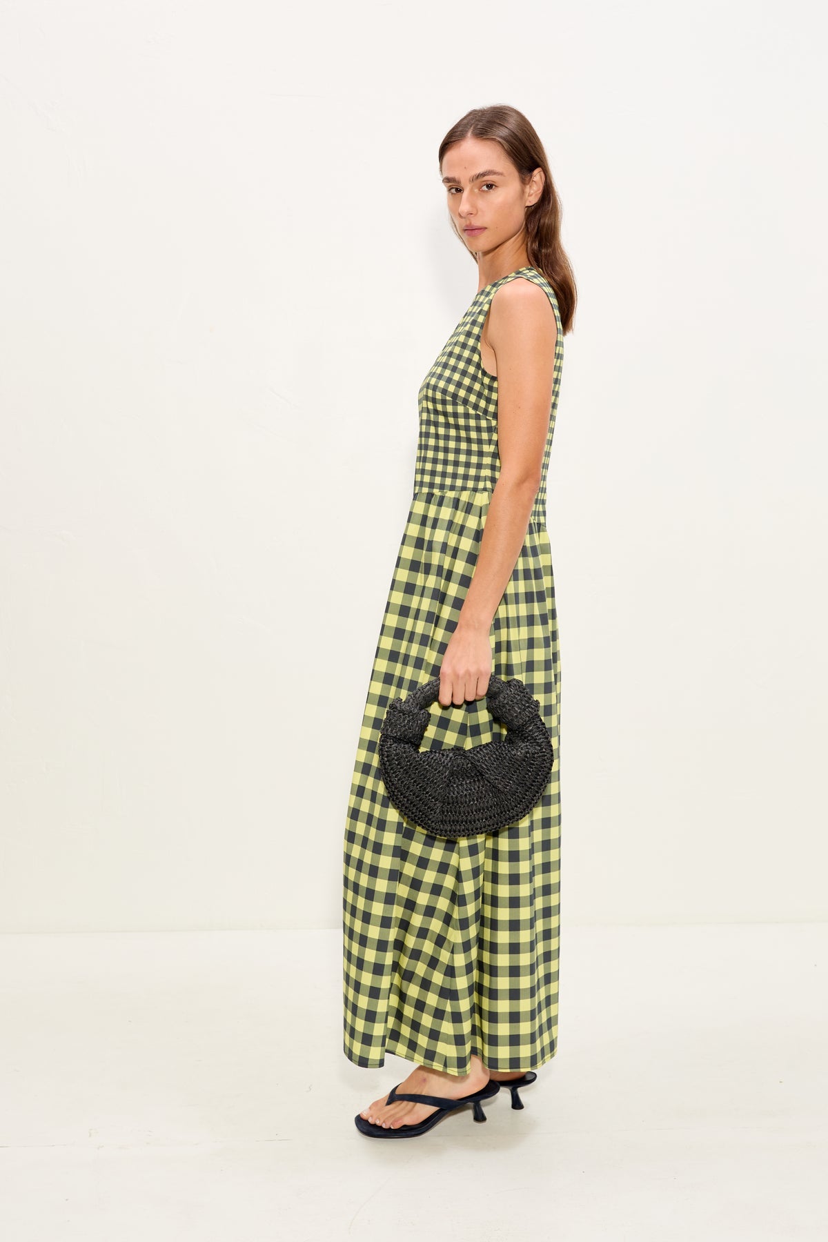 Laurel Poplin Midi Dress - Peridot/Ebony Gingham