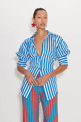 Loch Striped Poplin Button Up - BLUE STRIPE