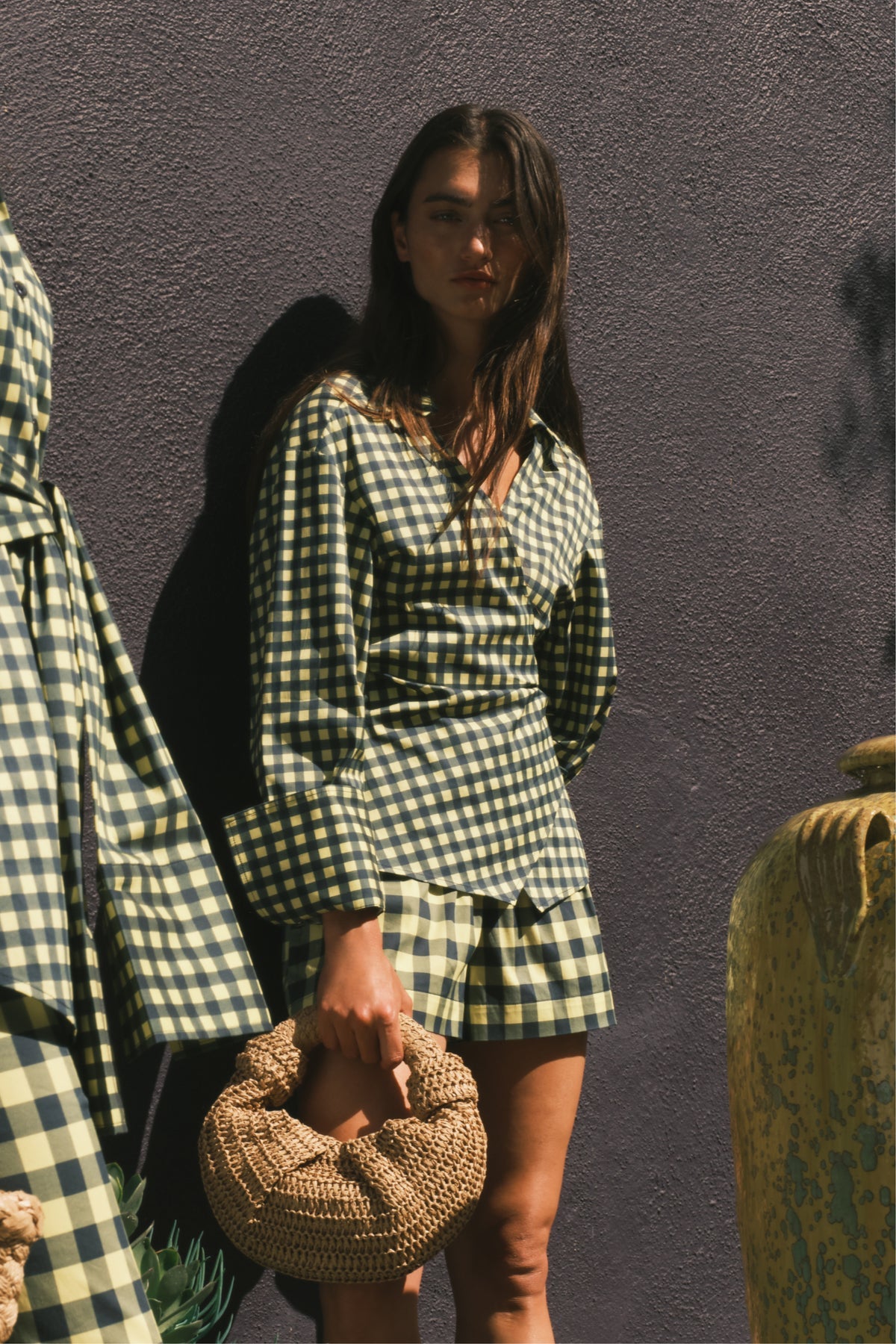 Anya Poplin Wrap Top - Peridot/Ebony Gingham