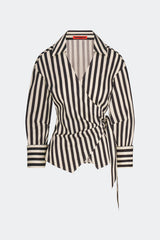 Anya Poplin Wrap Top - Black/White Stripe