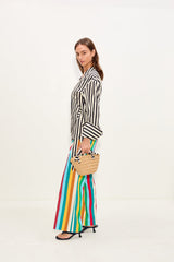 Anya Poplin Wrap Top - Black/White Stripe