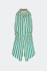 Loch Sleeveless Poplin Button Up - Teal/Cream Stripe