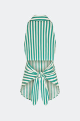 Loch Sleeveless Poplin Button Up - Teal/Cream Stripe