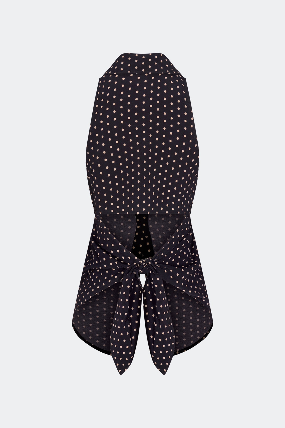 Loch Sleeveless Crepe Button Up - Black/Tan Polka Dot