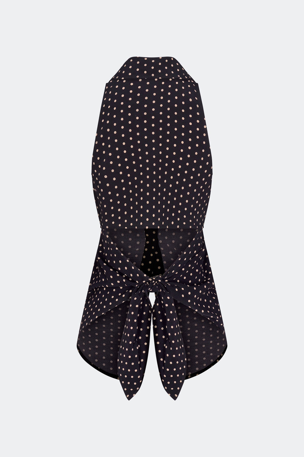 Loch Sleeveless Crepe Button Up - Black/Tan Polka Dot