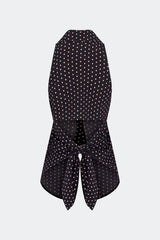 Loch Sleeveless Crepe Button Up - Black/Tan Polka Dot