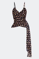 Marlowe Chiffon Tie Tank - Black/Tan Polka Dot