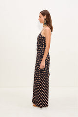 Marlowe Chiffon Tie Tank - Black/Tan Polka Dot