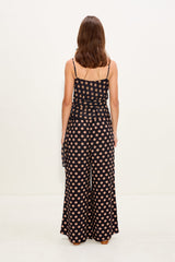 Marlowe Chiffon Tie Tank - Black/Tan Polka Dot
